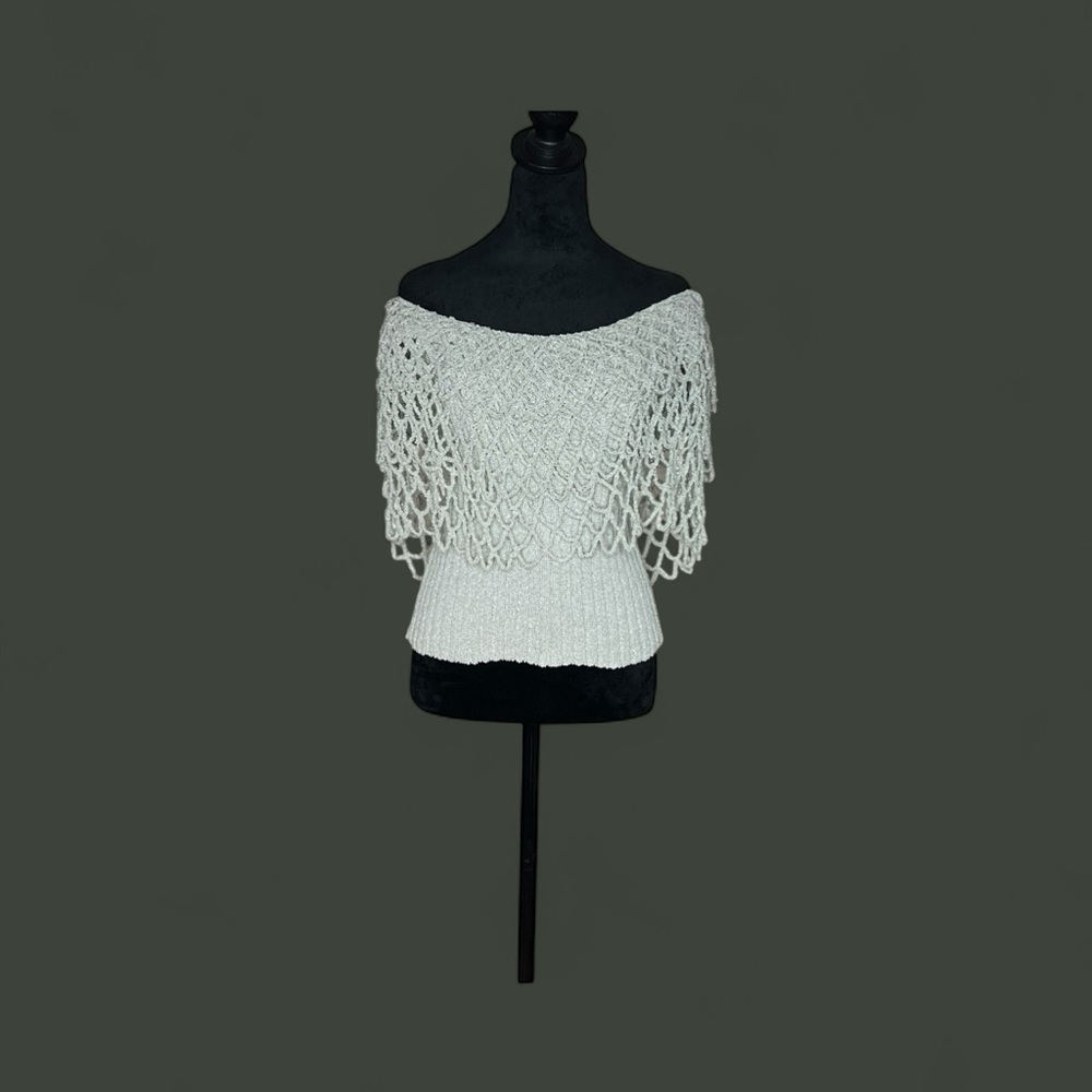 HANDMADE BY MINUCHE Handknitted Crocheted Lace Overlay Sweater Gray SZ L